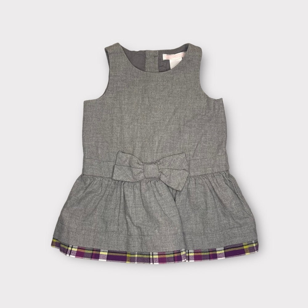 Janie and Jack Gray Plaid Trim Bow Dress